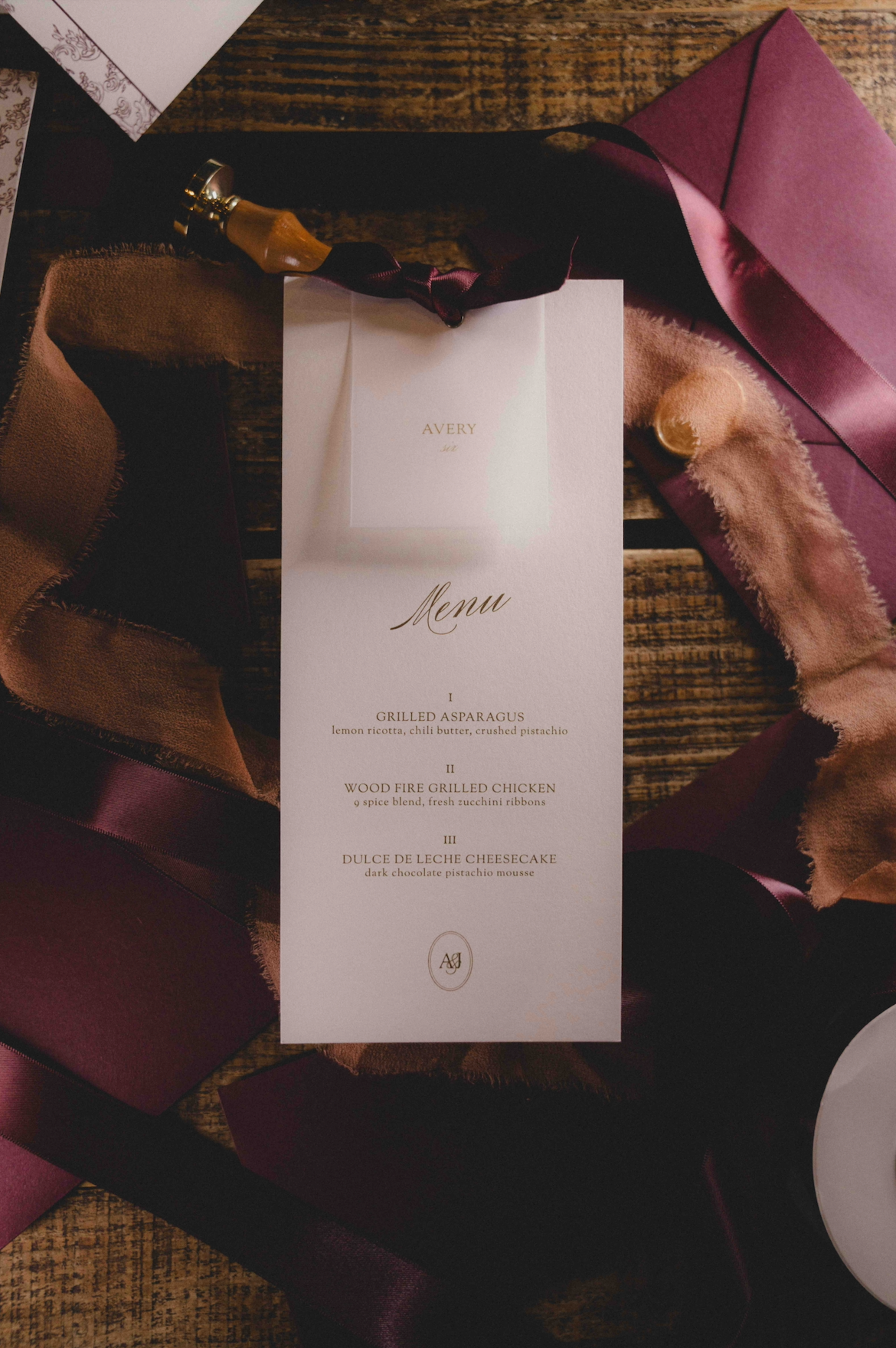 Wedding Menu with custom place cards