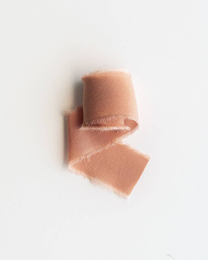Rose gold, silk ribbon, tan ,beige, peach, raw edge, wedding stationery, wrap, tie, cord, bundle, love, stationery, paper, elegant, luxury, specialty paper, handwritten notes, handwrite, romance
