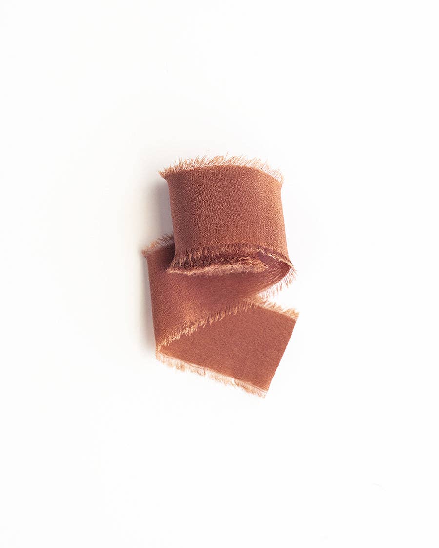 Terracotta silk ribbon terra cotta red orange brown wedding stationery wrap tie cord bundle love