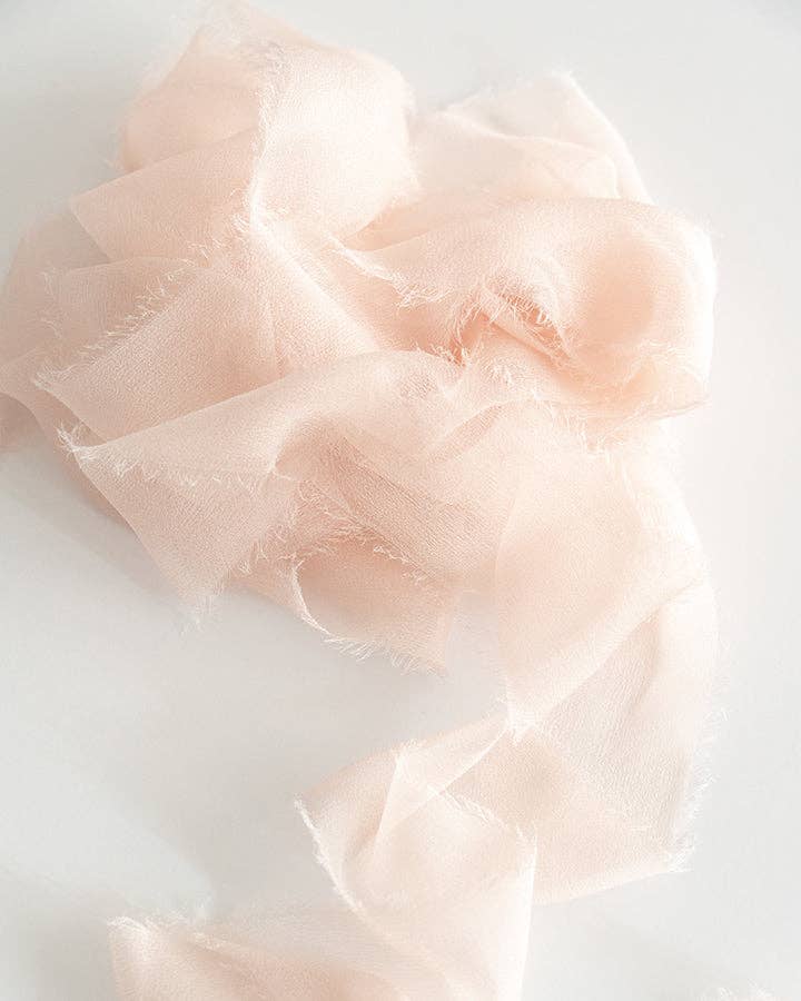 Silk Gossamer Ribbon | in Champagne | Raw Edge